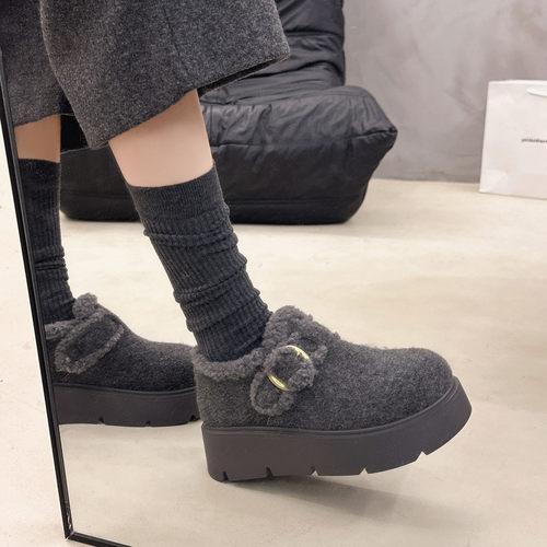 厚底加绒毛呢勃肯鞋女2025新款