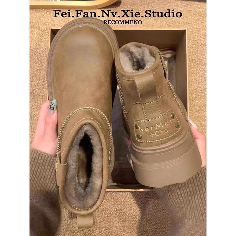 皮毛一体雪地靴女秋冬季新款防滑短靴复古厚底面包鞋加绒保暖棉靴,女鞋,时尚雪地靴,淘宝优惠券,粉丝福利购,淘宝优惠卷