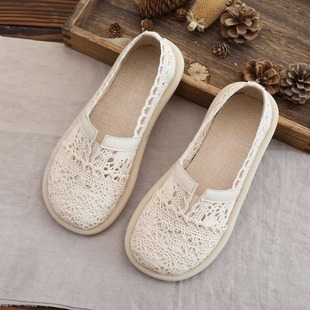 女夏2025新款 孕妇单鞋 一脚蹬渔夫鞋 爆款 平底休闲布鞋 森系复古凉鞋