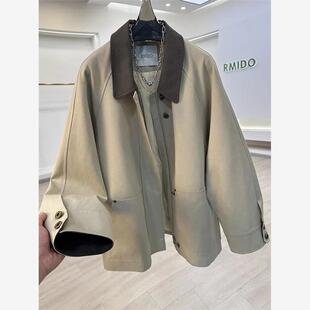 韩系高级感撞色领休闲宽松风衣女2025春季新款小个子chic潮流外套