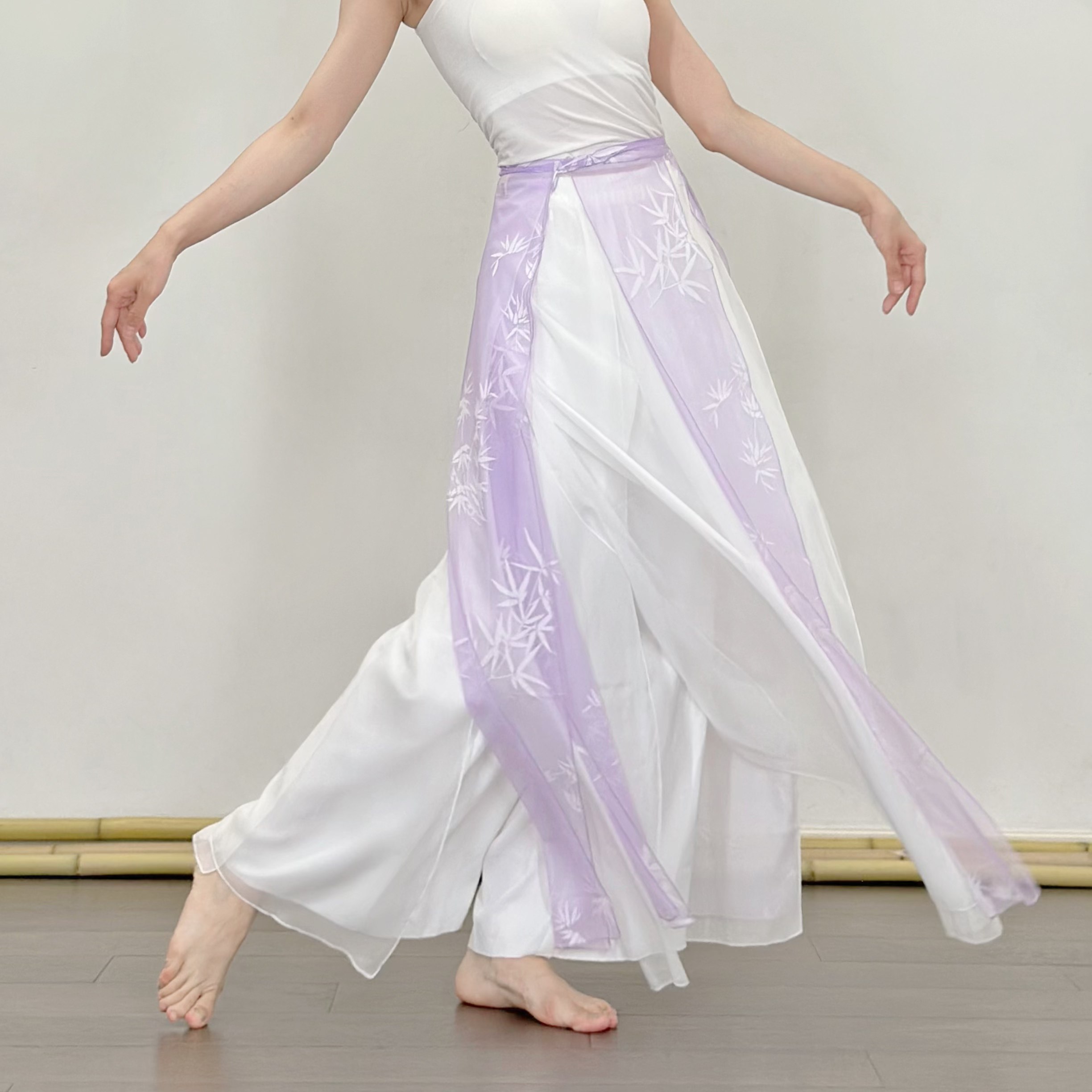 粉墨千秋 原创设计双层竹子风味腰纱古典舞蹈纱裙裤