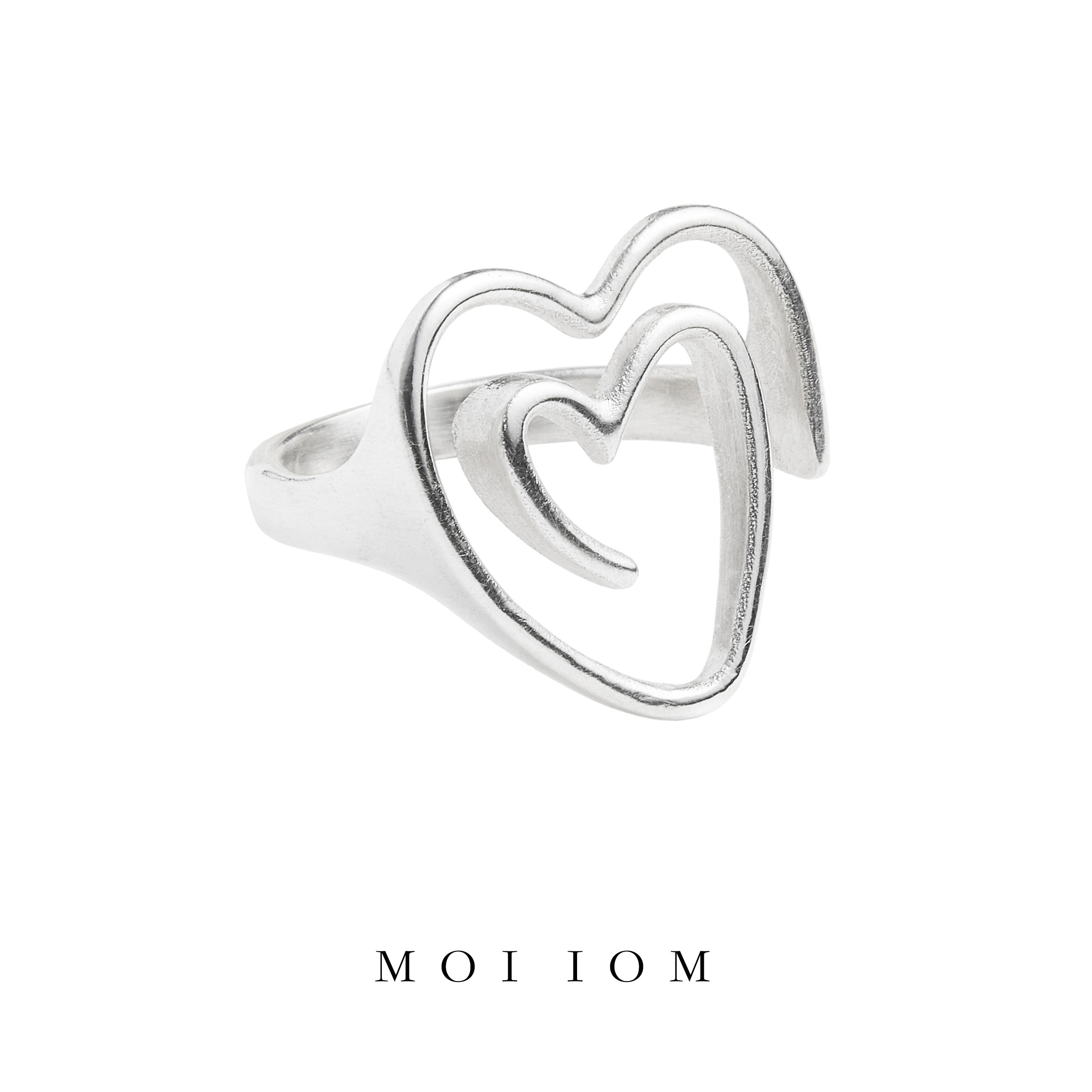 moi iom小众原创设计全手工定制旋转爱心极简趣味925银戒指礼物
