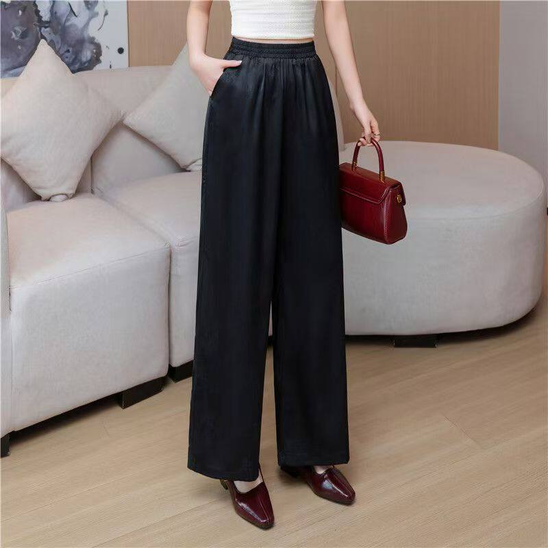高腰宽松真丝阔腿裤女松紧腰长裤显瘦百搭休闲裤