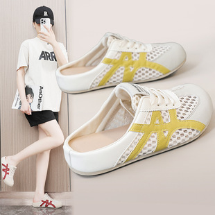 K3908新款编制半拖鞋子女2025夏季新款镂空透气网面不闷脚德训鞋