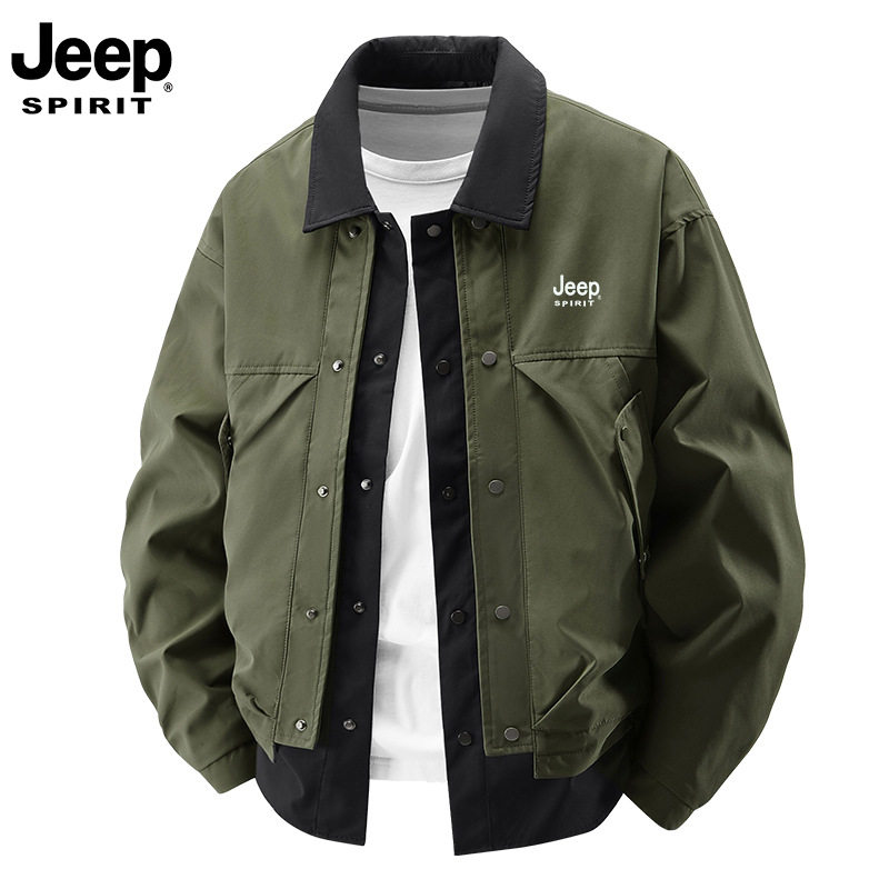 JEEP SPIRIT品牌夹克男春秋休闲百搭工装潮流假两件拼接宽松外套