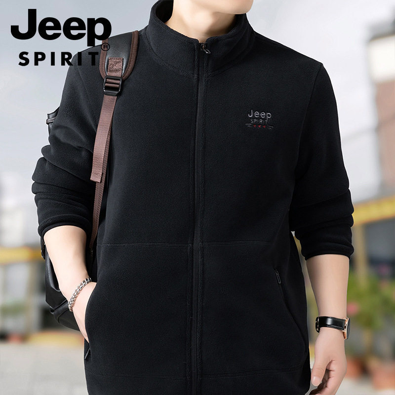 JEEP SPIRIT吉普外套男秋季卫衣男装男士摇粒绒休闲开衫抓绒衣服