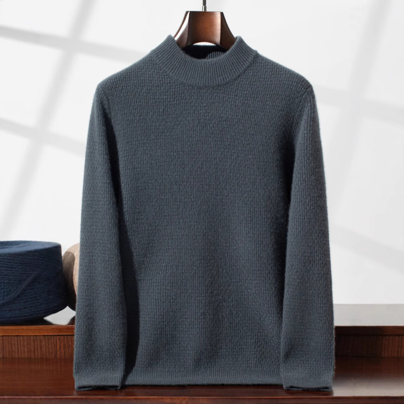 半高领100纯山羊绒衫男冬季时尚