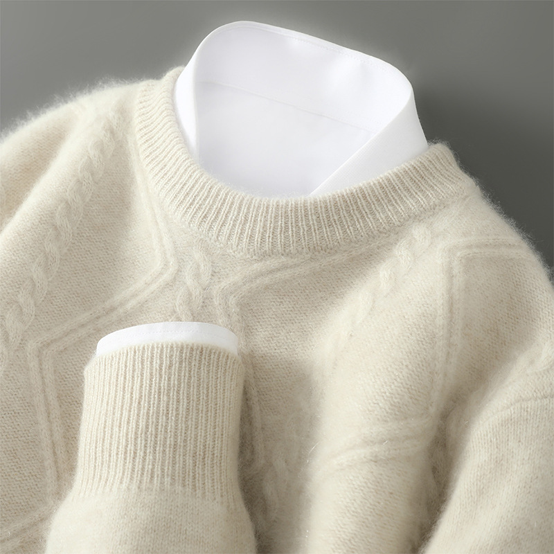 秋冬季100纯羊毛衫男菱形绞花针