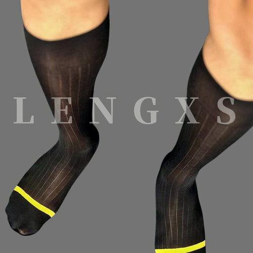 LENGXS冷先森男士正装金线条厚木条纹丝袜商务休闲中长筒西装袜