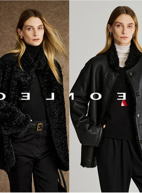 西班牙进口拉贡微卷羊毛皮毛一体女黑色两面穿皮草外套女2025新款