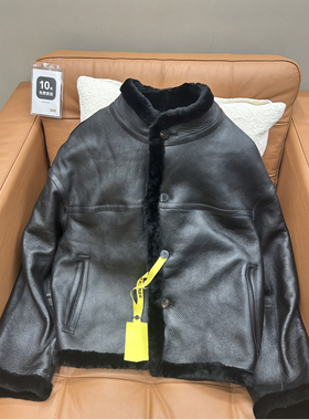 黑色保暖美利努皮毛一体立领机车款双面穿羊毛皮草外套女2025新款