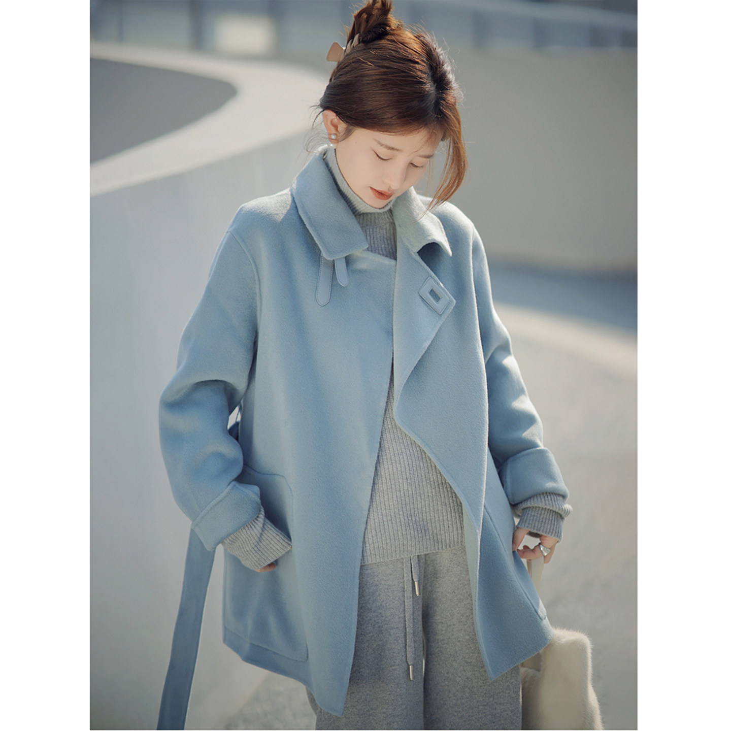 BTRS M丨双面羊绒大衣女款2026新款时尚保暖宽松休闲收腰毛呢外套图片