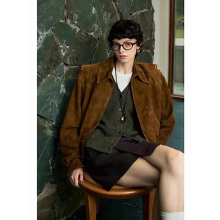 BTRS M丨埃塞俄比亚进口反绒面麂皮绒复古短款夹克外套女2026新款