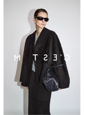 西班牙Laco 拉共羊毛皮毛一体2025新款爆款奢雅極简廓形皮草外套