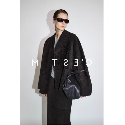 西班牙Lacon拉贡羊毛皮毛一体2025新款爆款奢雅極简廓形皮草外套