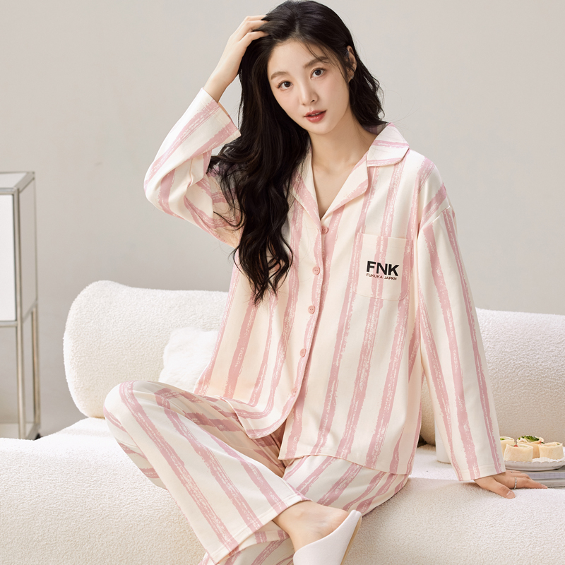 长袖睡衣套装开衫夏冬天女家居服