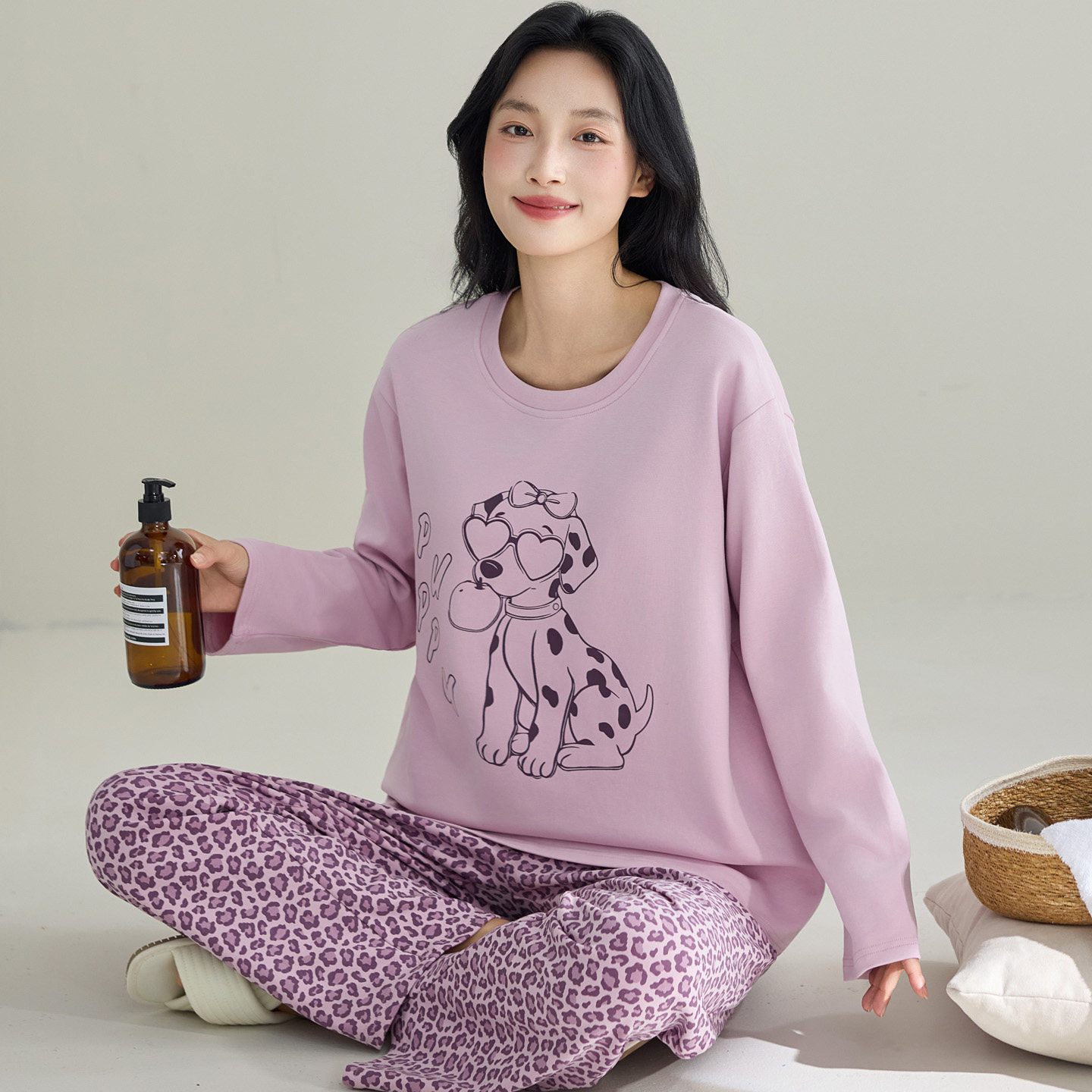 春秋季100%纯棉长袖睡衣套装女士全棉夏冬天家居服运动卡通可外穿