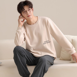 秋冬季男士德绒长袖睡衣套装保暖家居服加绒加厚可外穿运动休闲