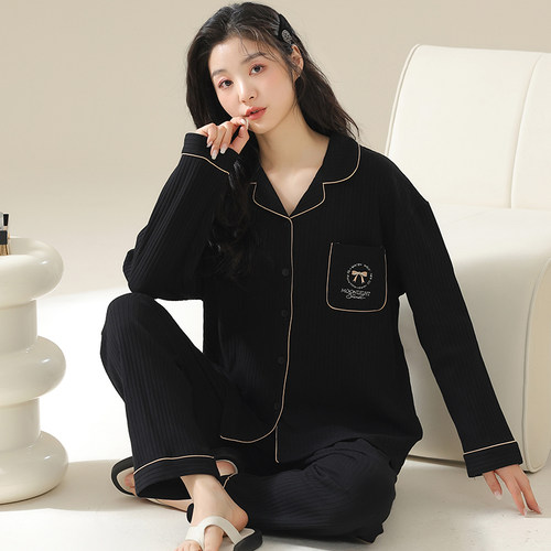 女开衫大码长袖睡衣套装