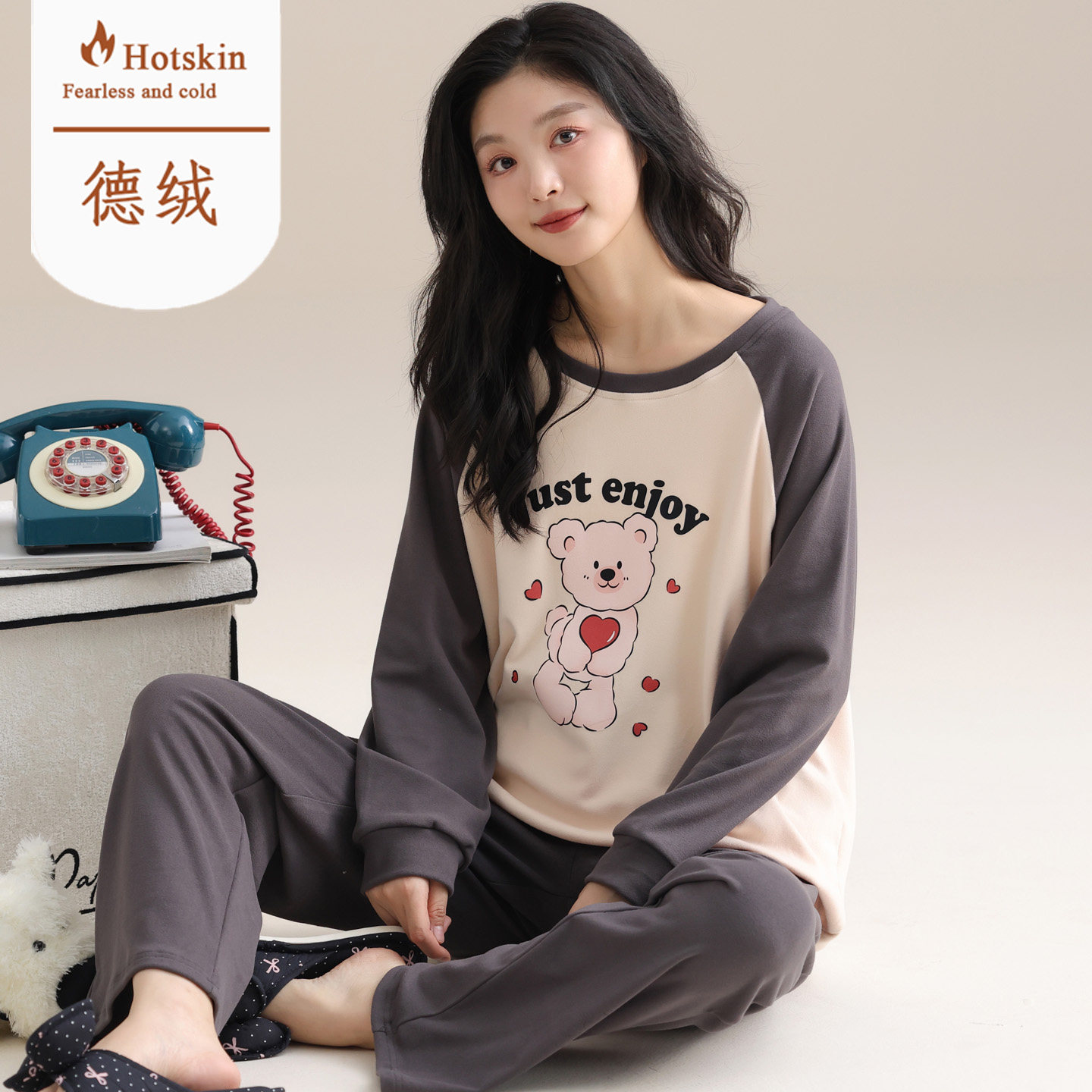 可外穿韩版德绒女士睡衣套装秋冬季春天加厚保暖加绒长袖家居服