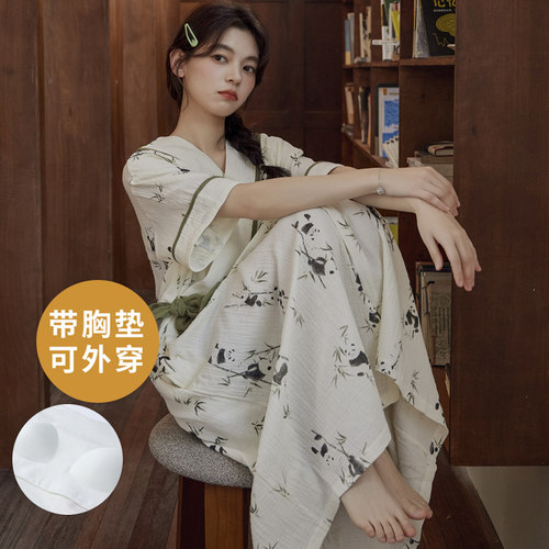 夏季短袖开衫睡袍日系睡裙家居服