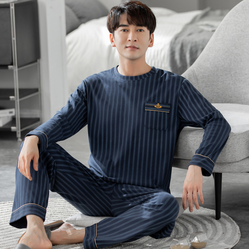 睡衣男士春秋季纯棉大码中老年长袖爸爸款套装夏秋冬家居服可外穿