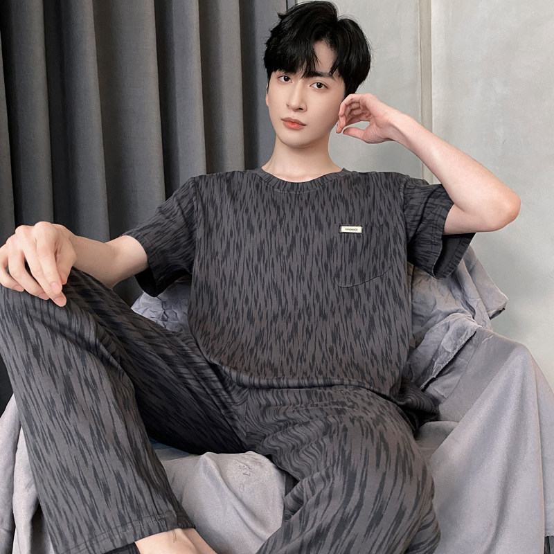 夏季短袖睡衣套装男士大码家居服长裤韩版薄款夏天可外穿休闲运动