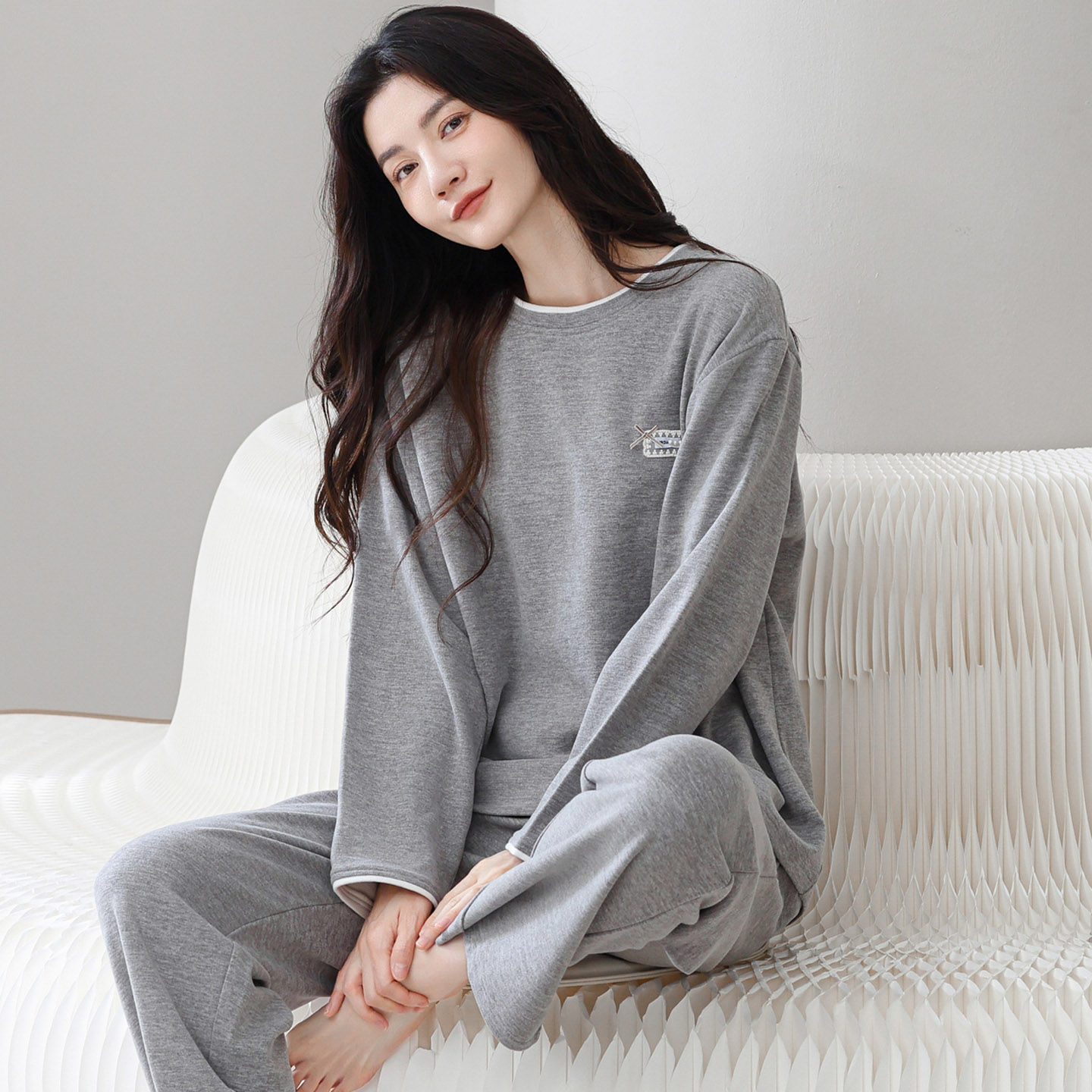 长袖睡衣套装羊毛蚕丝德绒女运动