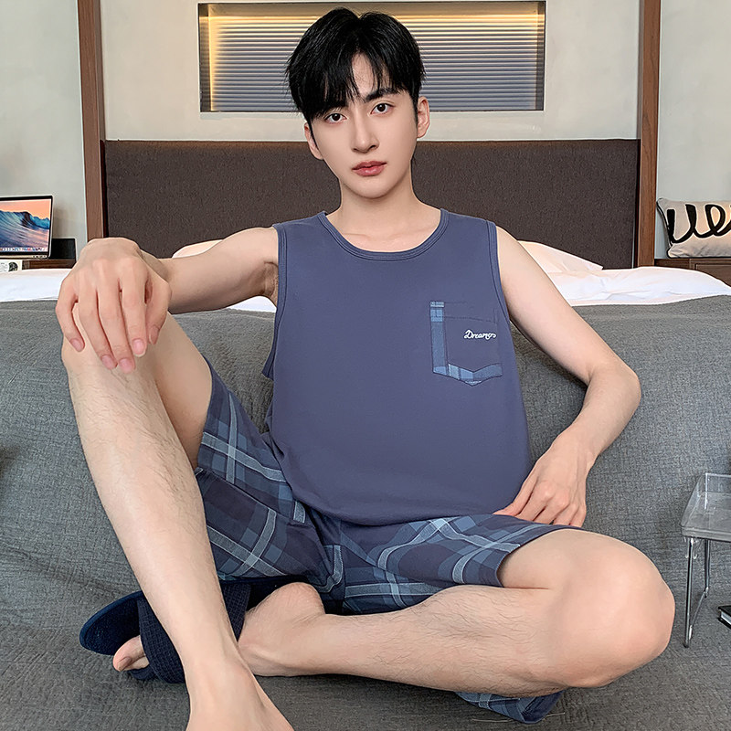 睡衣套装男士夏季背心无袖家居服