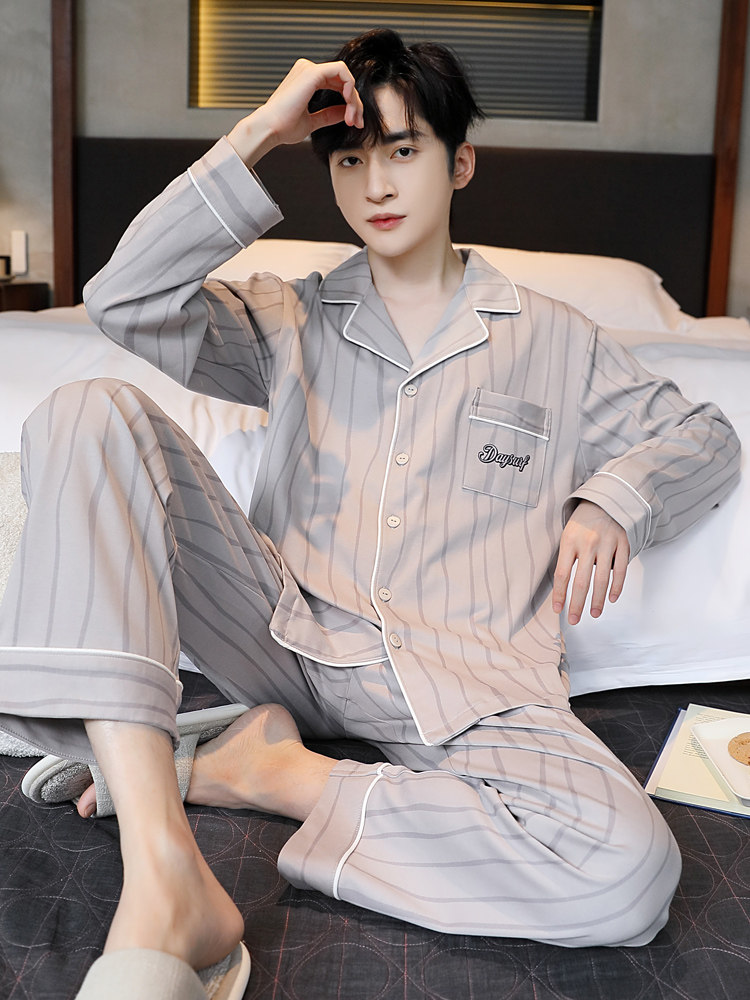 SPRING AND AUTUMN PAJAMAS MENS COTTON LOOSE LARGE SIZE CASUAL LONG SLEEVE TROUSERS SUMMER AND WINTER CAN BE WORN OUTSIDE SUITS LOUNGEWEAR