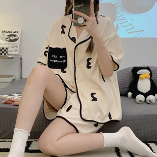 短袖 开衫 夏季 睡衣套装 日系 女家居服春秋韩版 卡通可外穿可爱薄款