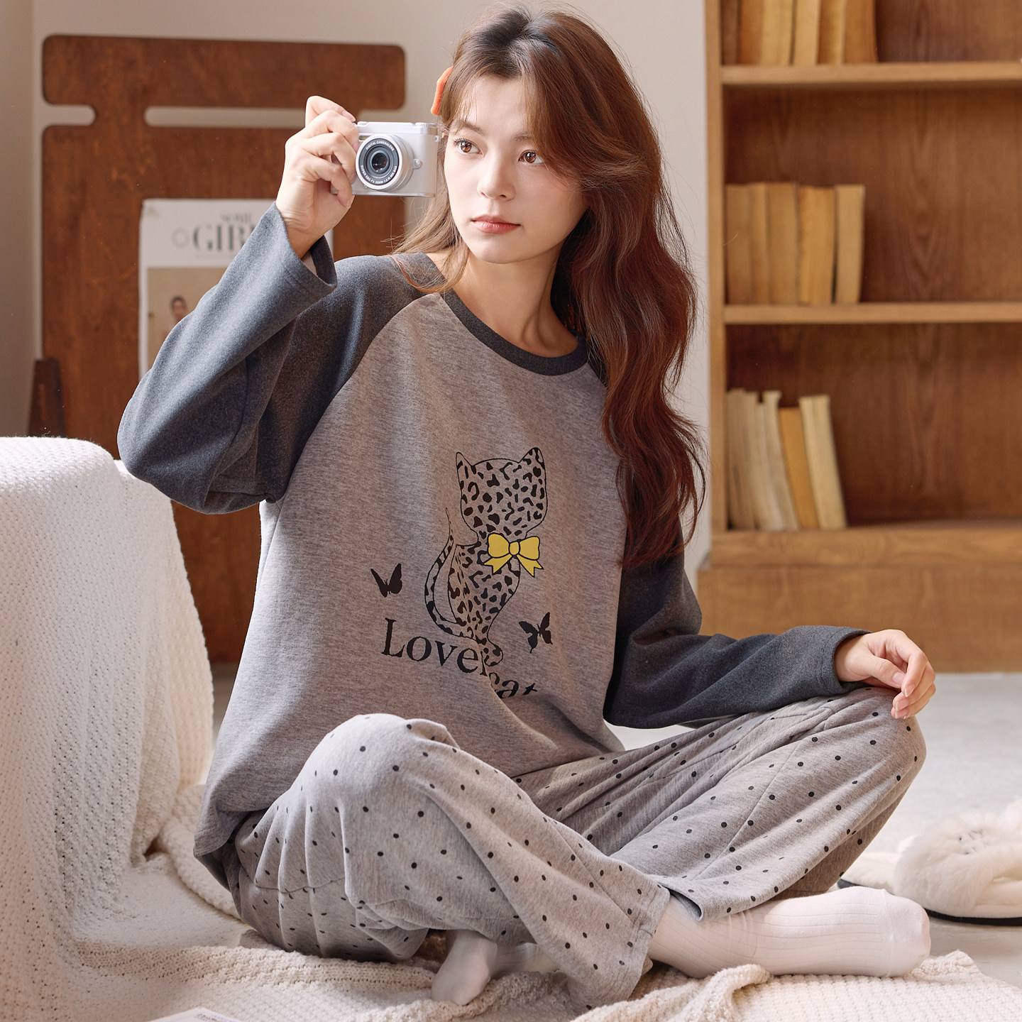 春秋冬季女款羊绒长袖保暖家居服