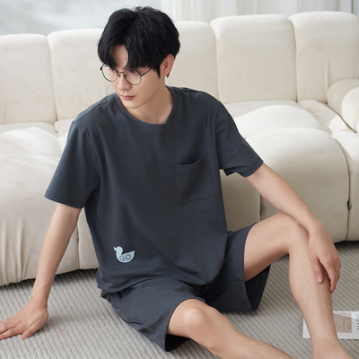 男棉加肥加大码短袖家居服套装
