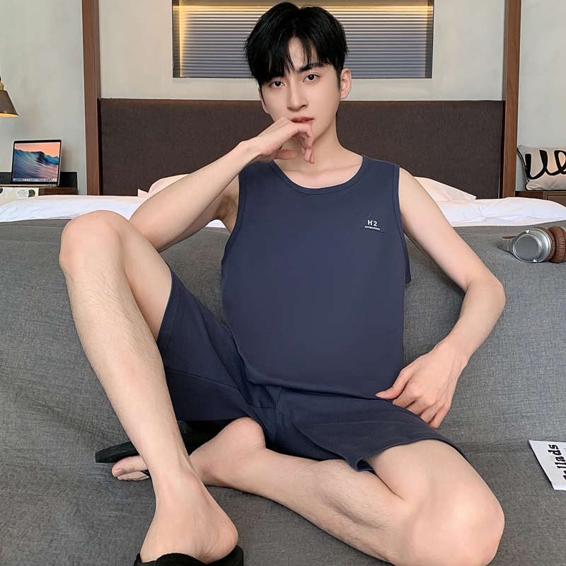 夏季背心睡衣套装男士大码家居服韩版薄款青少年可外穿休闲运动