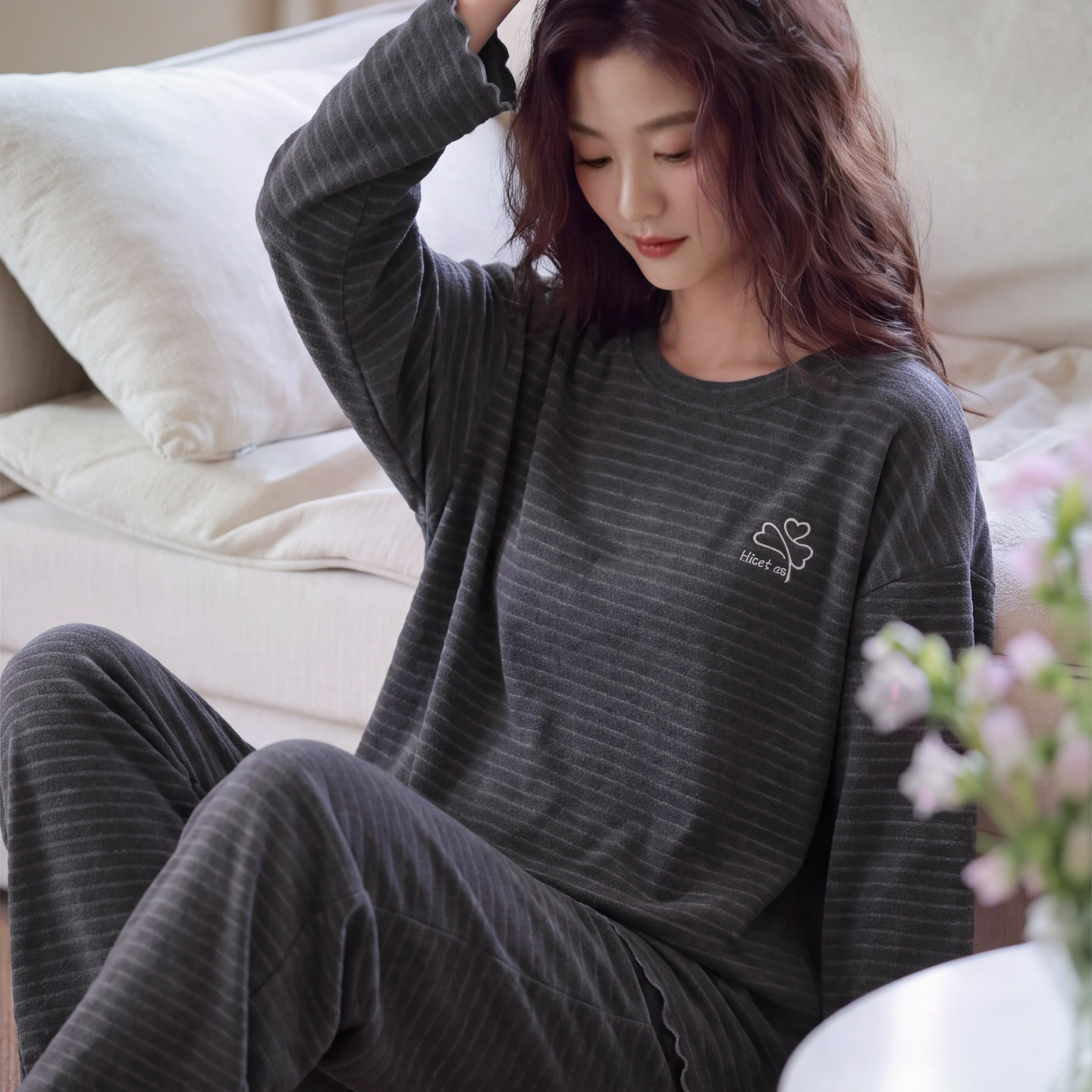 春秋冬季女士德绒保暖长袖家居服