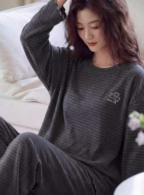 春秋冬季女士德绒保暖长袖家居服