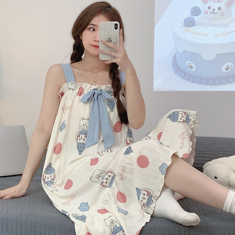 睡衣女士夏季吊带睡裙家居服中款