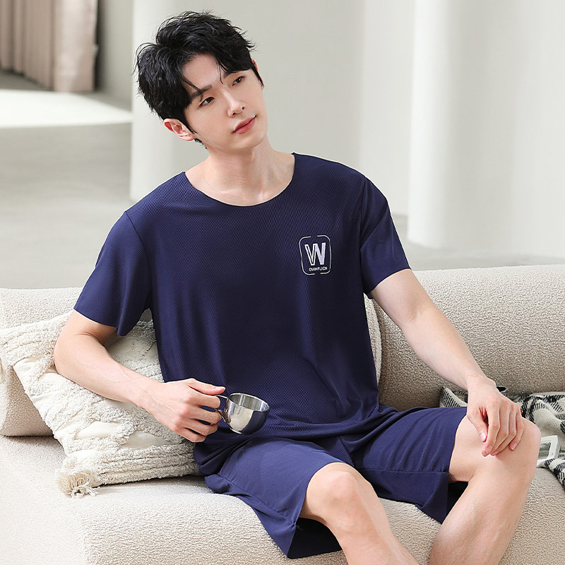 薄款夏季男士无痕冰丝短袖家居服