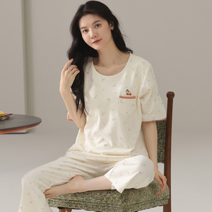 夏女士纯棉套装短袖七分裤家居服