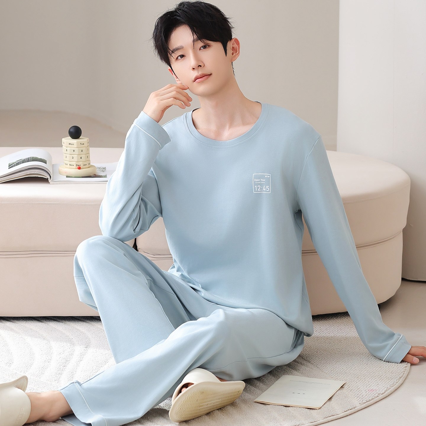 春秋季长袖睡衣套装男士家居服夏冬天大码薄款韩版运动休闲可外穿