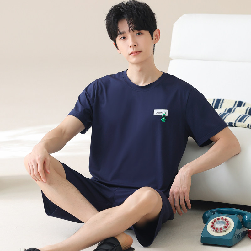 男士莫代尔夏季家居服青少年睡衣套装冰丝短袖大码运动学生可外穿