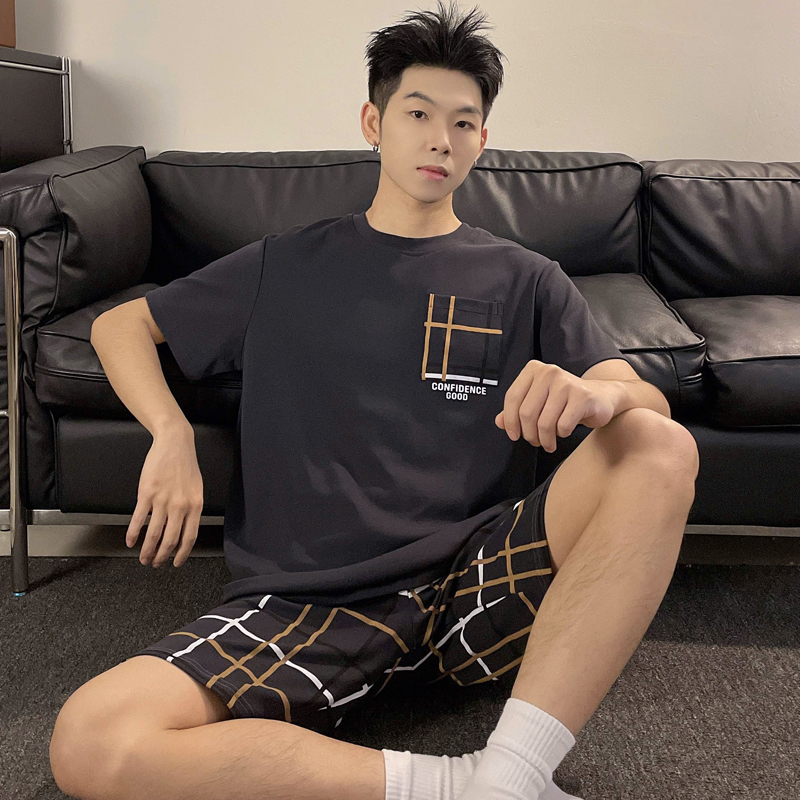 夏季男士短袖睡衣套装家居服薄款夏天大码可外穿韩版休闲运动爸爸
