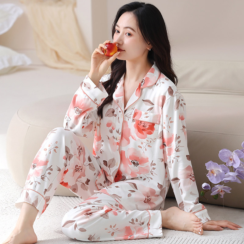 睡衣女士春夏秋季长袖开衫家居服