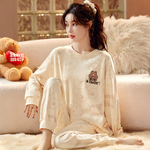 休闲可爱韩版 大码 长袖 可外穿夏秋冬款 家居服 学生套装 睡衣女春秋季