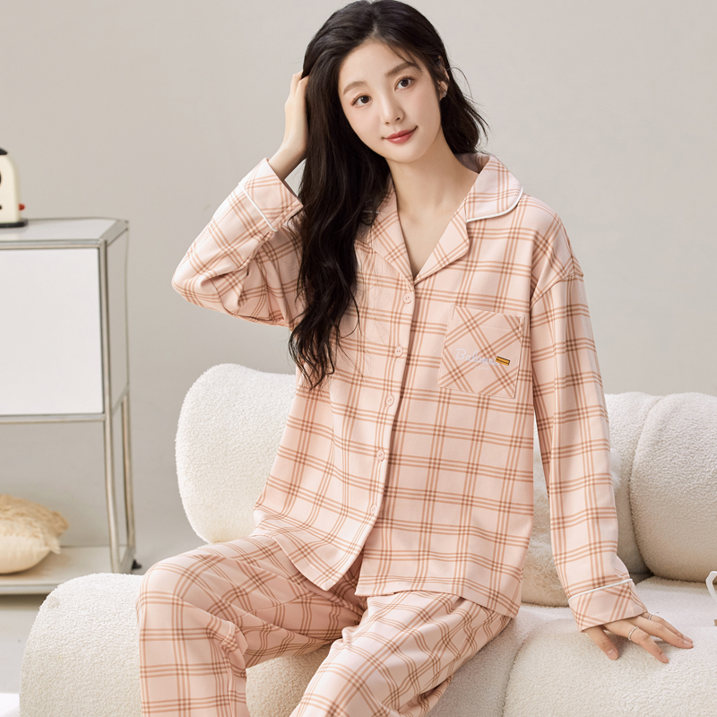 长袖开衫睡衣套装女士夏冬天大码