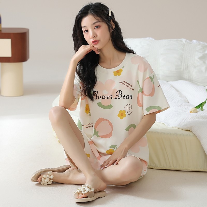 睡衣女士夏季休闲套装短袖家居服