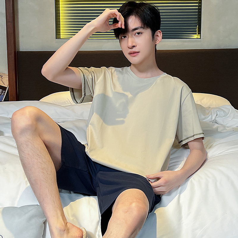 夏季男士短袖睡衣套装加肥加大码家居服冰丝凉感莫代尔棉可外穿