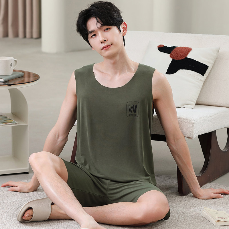 睡衣套装男士夏季冰丝背心无袖家居服加肥加大码可外穿韩版