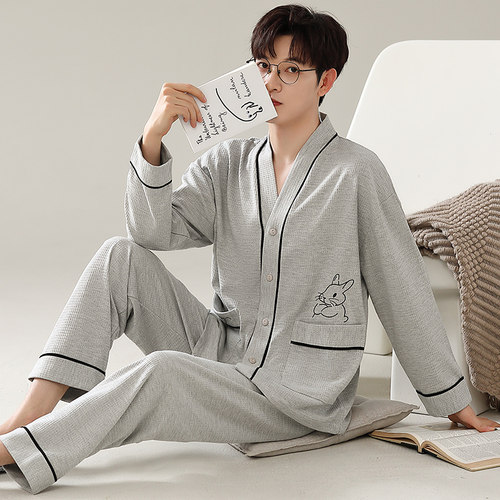 男特大码200斤长袖家居服套装