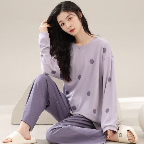 女士大码可爱宽松长袖家居服套装